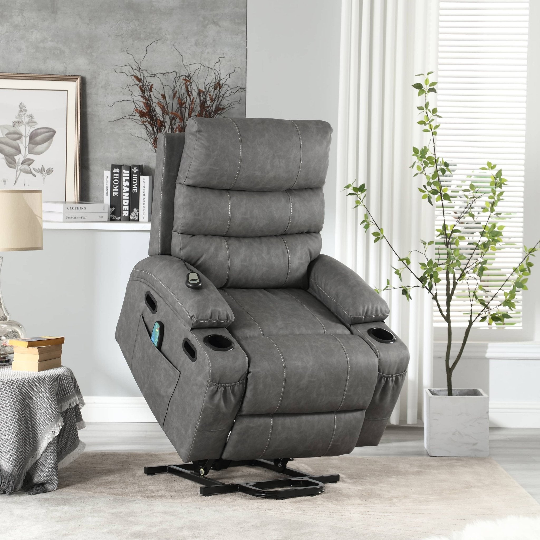 Overstuffed Large Power Lift Recliner with Massage and Heat, Gray - My Lift Chair