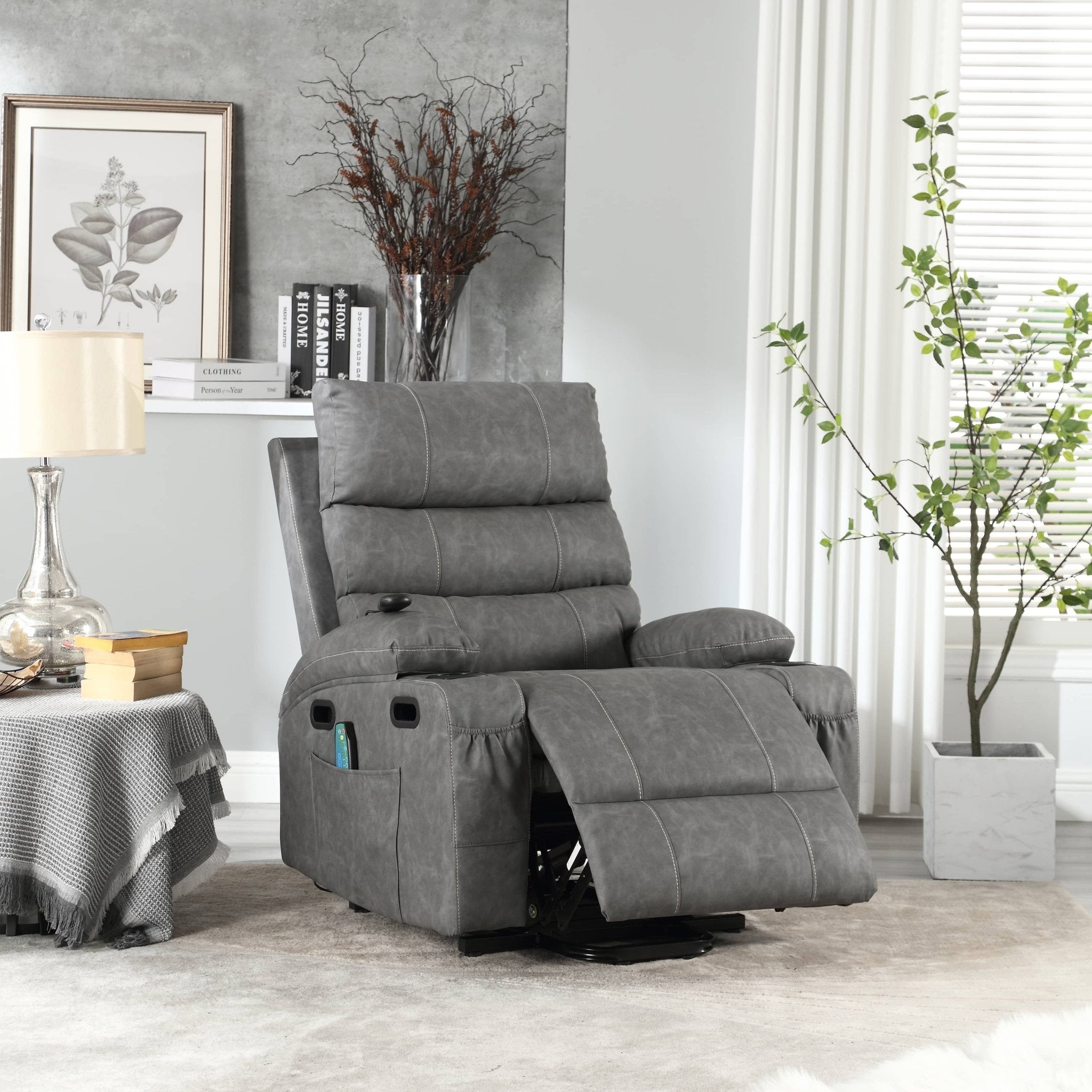 Overstuffed Large Power Lift Recliner with Massage and Heat, Gray - My Lift Chair