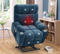 Blue infinite position sleep and lift recliner with heat massage, lifted