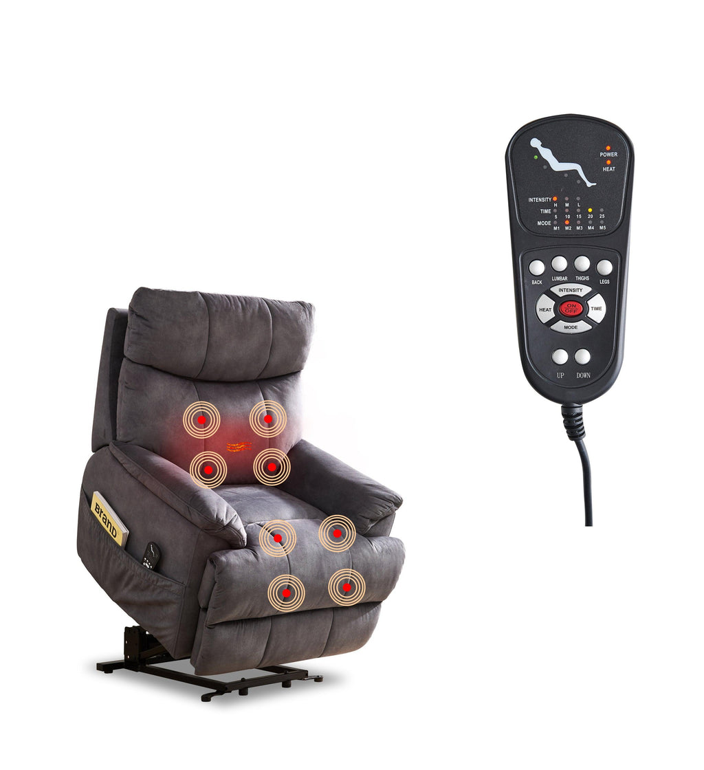 Power Reclining Lift Chair with Heat and Massage, Gray