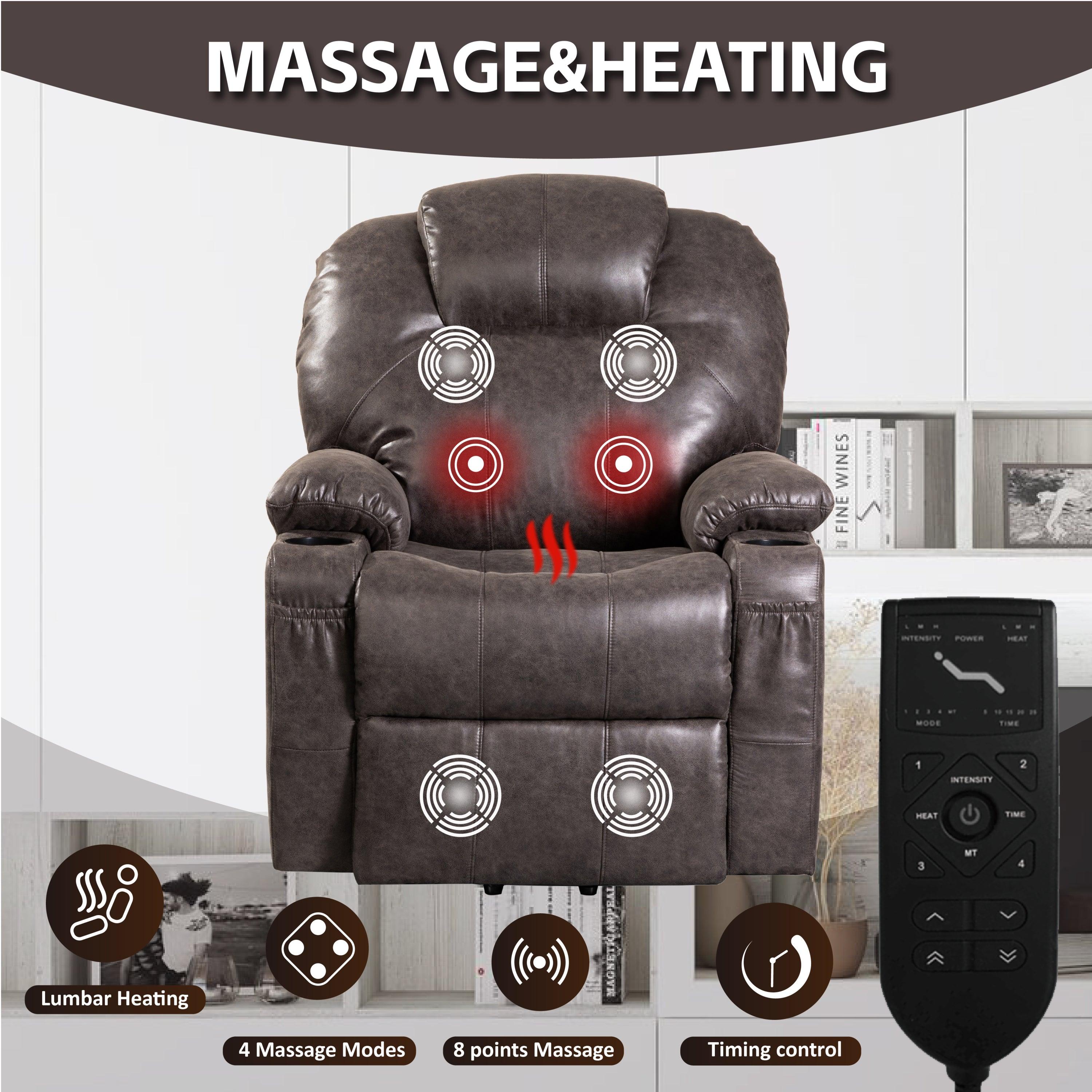Brown Lift Chair Recliner with Massage and Heat