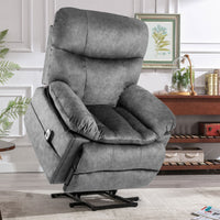 Room view of oversized modern velvet power lift recliner with heat and massage