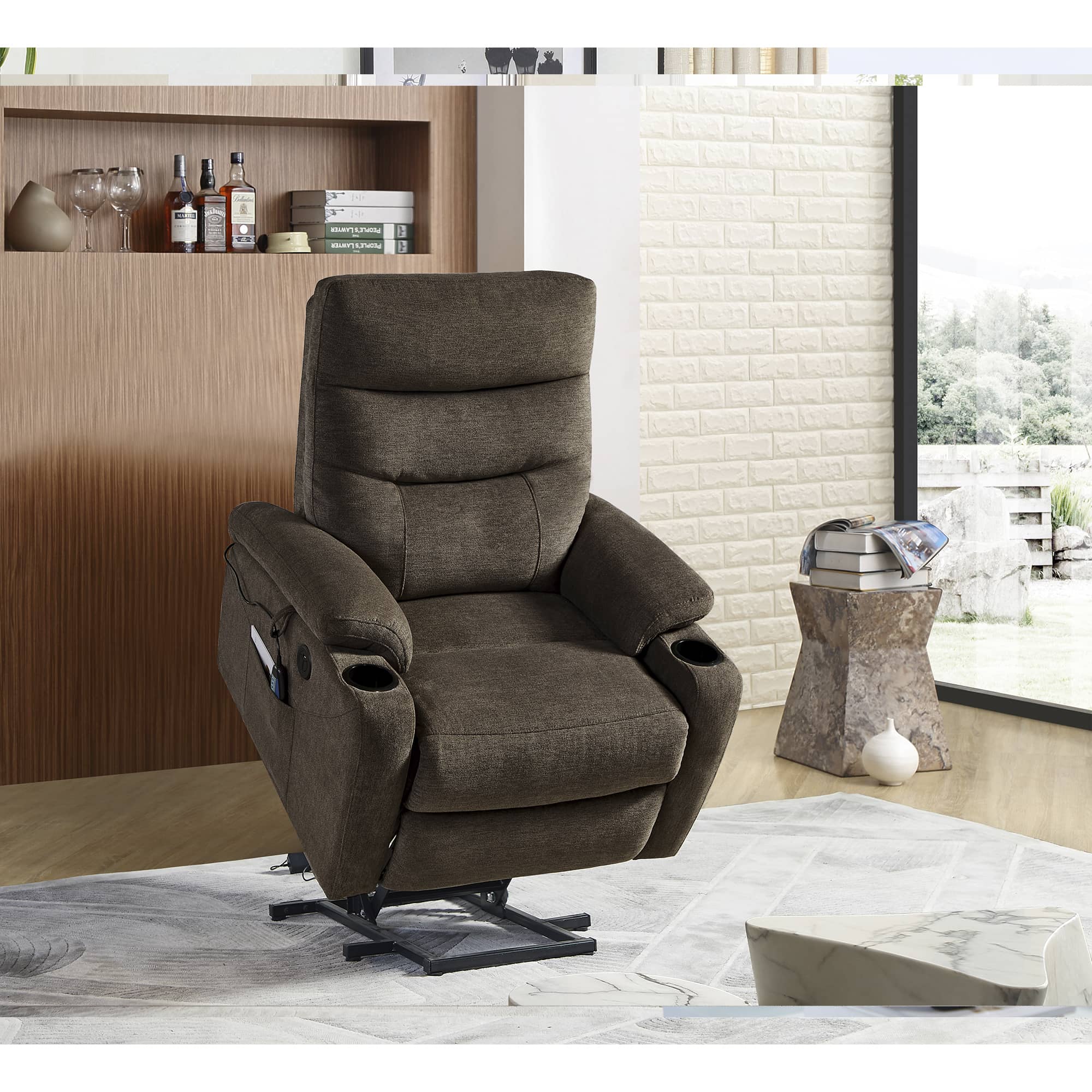 Electric Power Lift Recliner Chair with Massage and Heat, Dark Brown