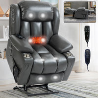 Grey Leatheraire Power Lift Recliner Chair, Lifted