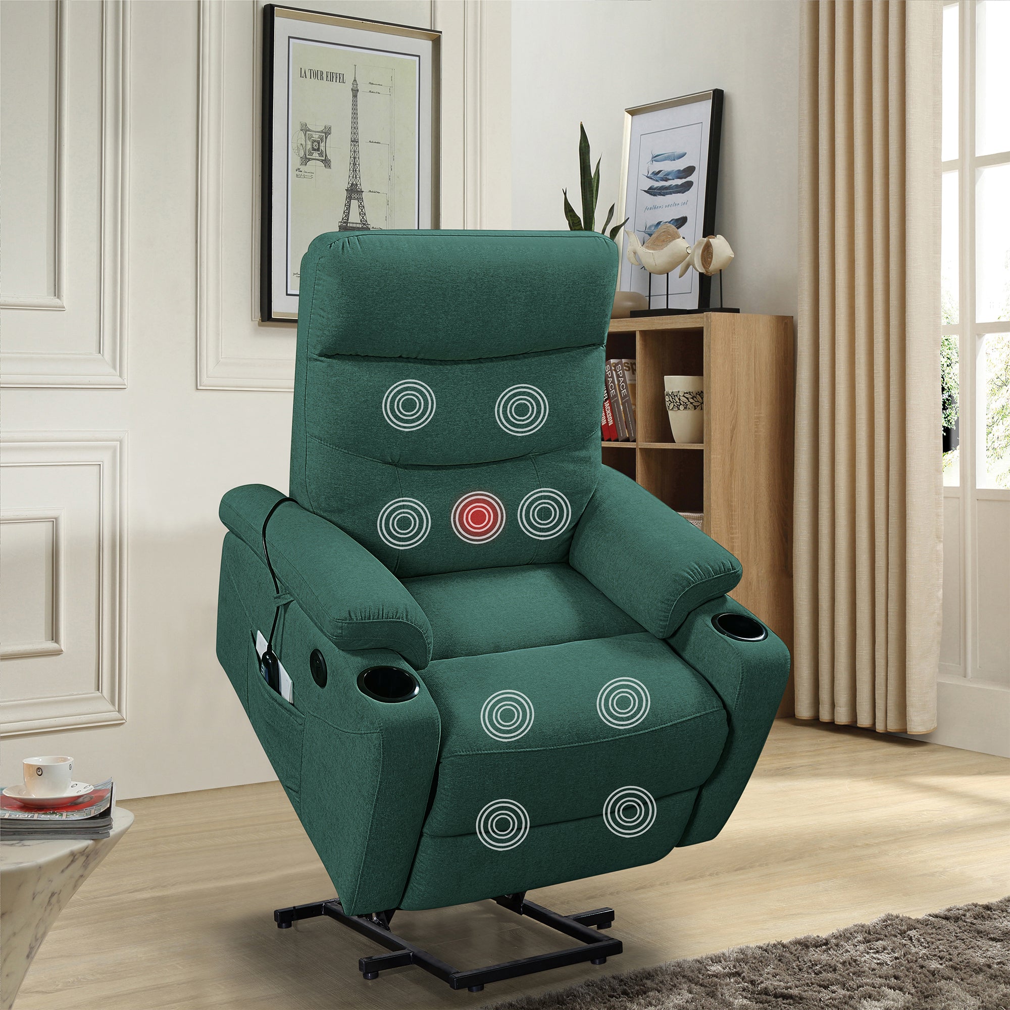 Electric Power Lift Recliner with Massage and Heat, Green
