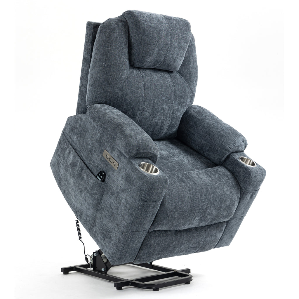 Blue Chenille Power Lift Recliner Chair, with Vibration Massage and Lumbar Heating