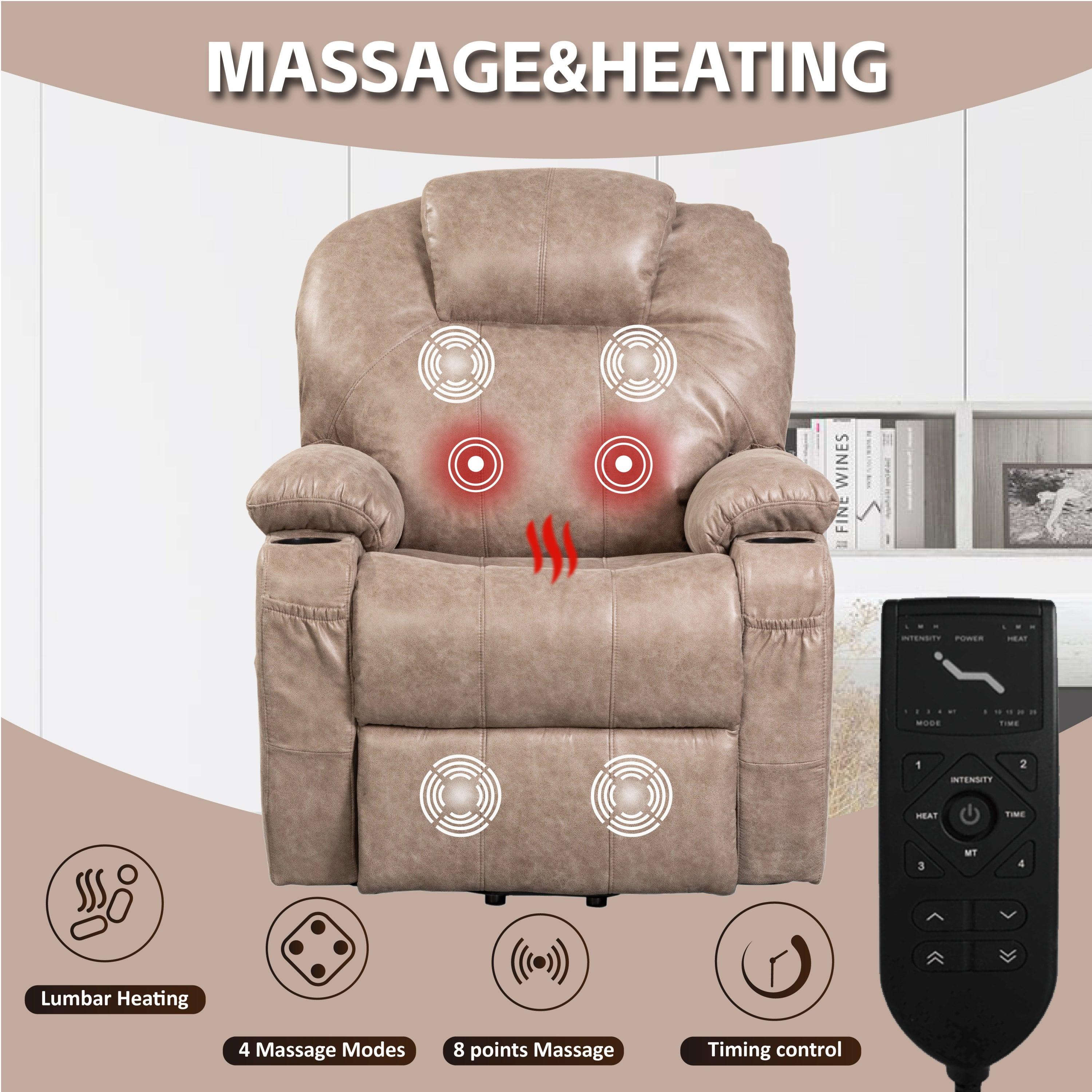 Beige Lift Chair Recliner with massage and heat points