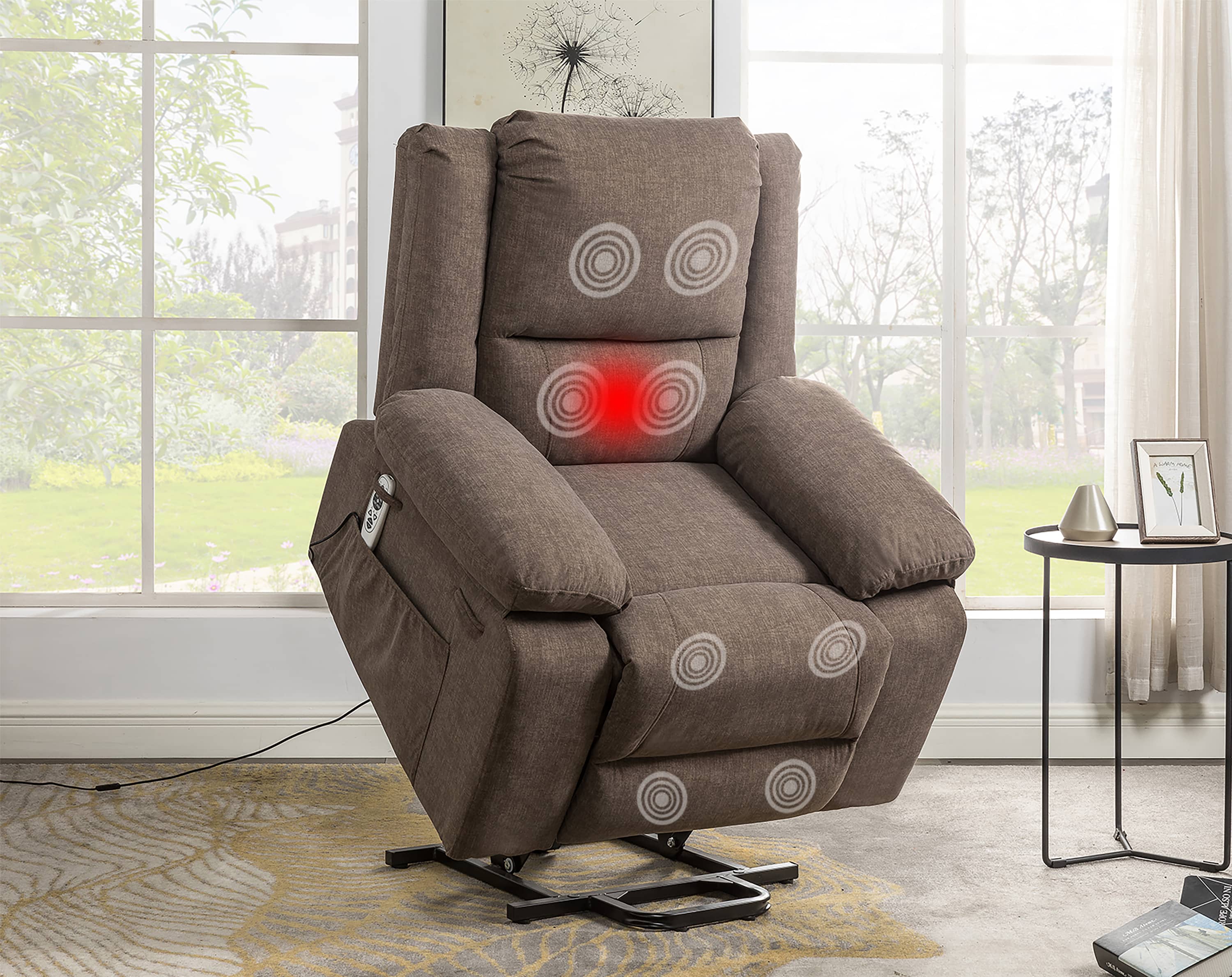 Power Lift Recliner Chair With Massage and Lumbar Heat, Brown