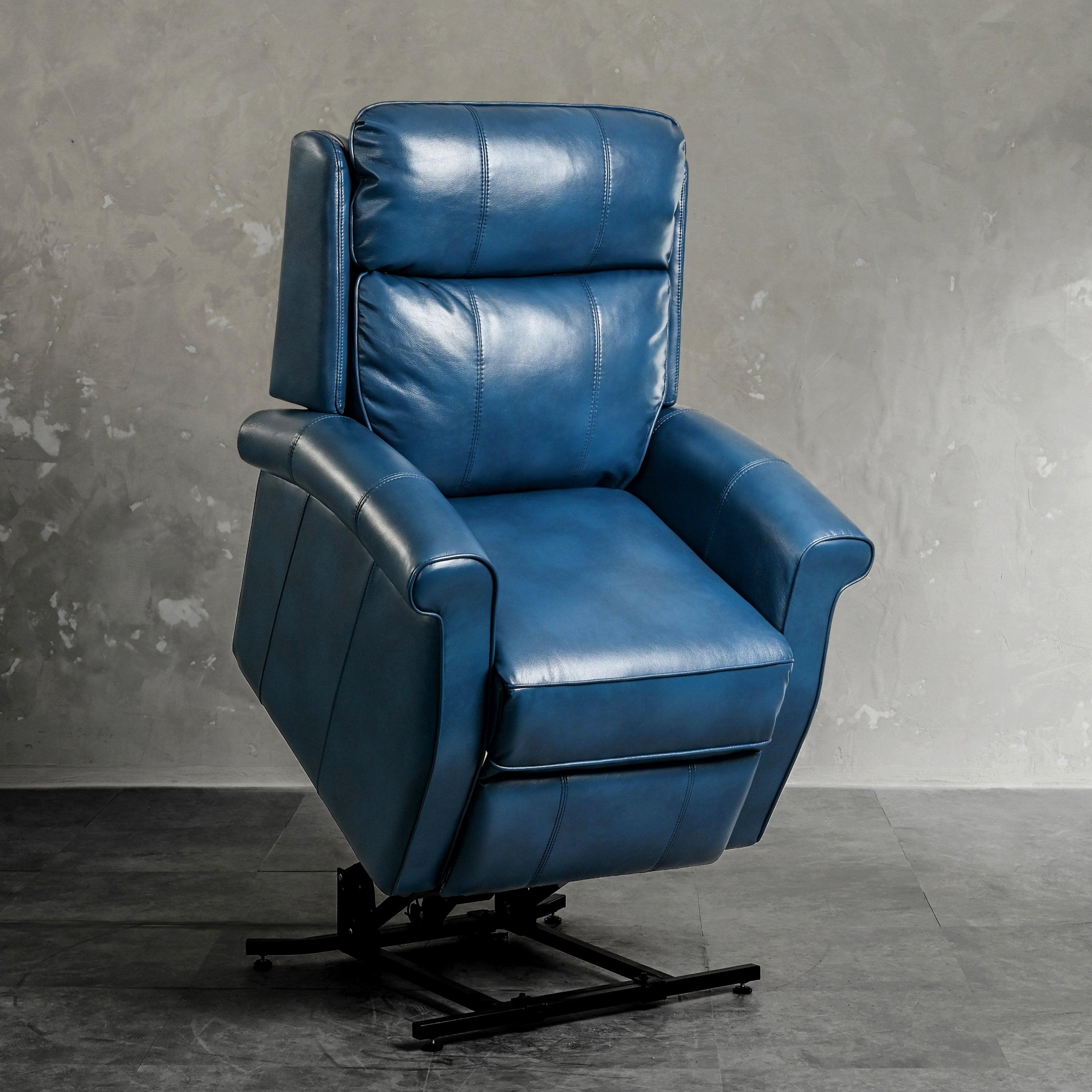 Lift Chair Recliner with Massage and Heat, Blue with Stitching, lifted