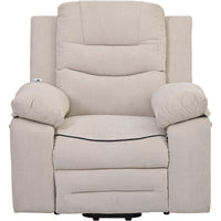 Beige infinite position massage and heat power lift recliner, front view