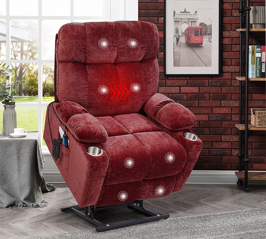 Red lift chair recliner with infinite positions, lifted