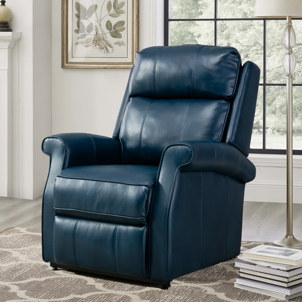 Landis Navy Blue Lift Chair Recliner, front angle